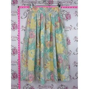 Skirt Vintage Pastel Floral Midi Skirt - Yellow, Mint & Pink